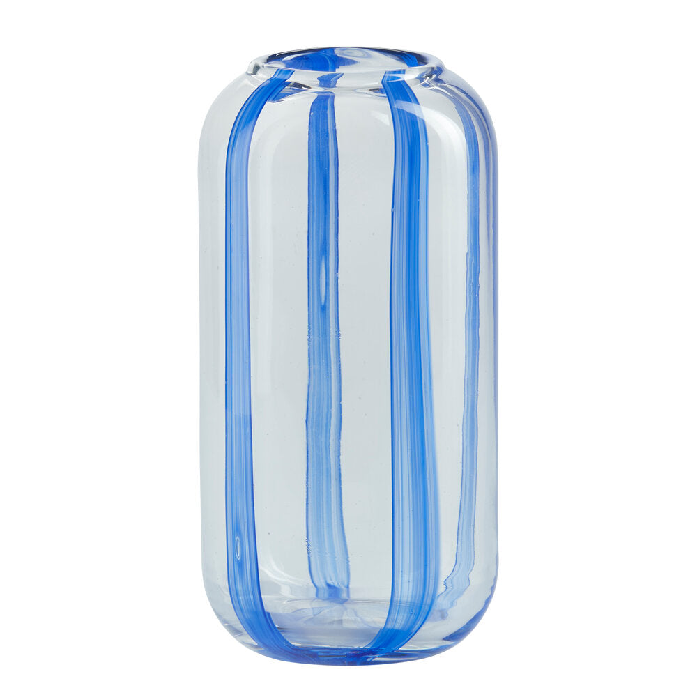 Stribet glasvase, blå - H20 cm